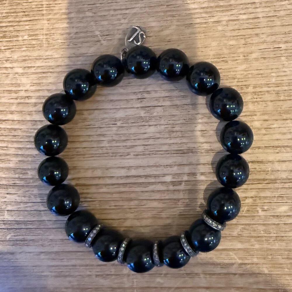 Sheyl Lowe Onyx Bracelet with 5 Diamond Rondelles w/pouch